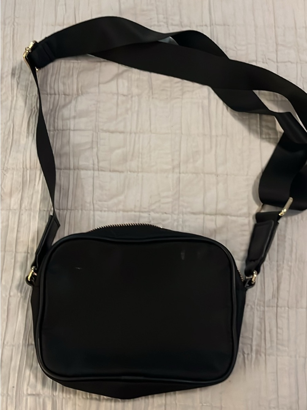a new day Black Men's Crossbody Belt Bag with Gold Hardware